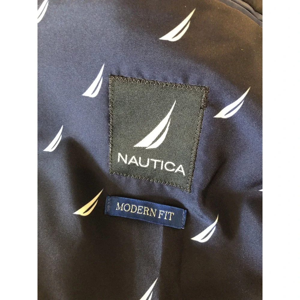 Nautica Blazer 38R Blue Stripe Cotton Seersucker Stretch Suit Coat Jacket w Tags